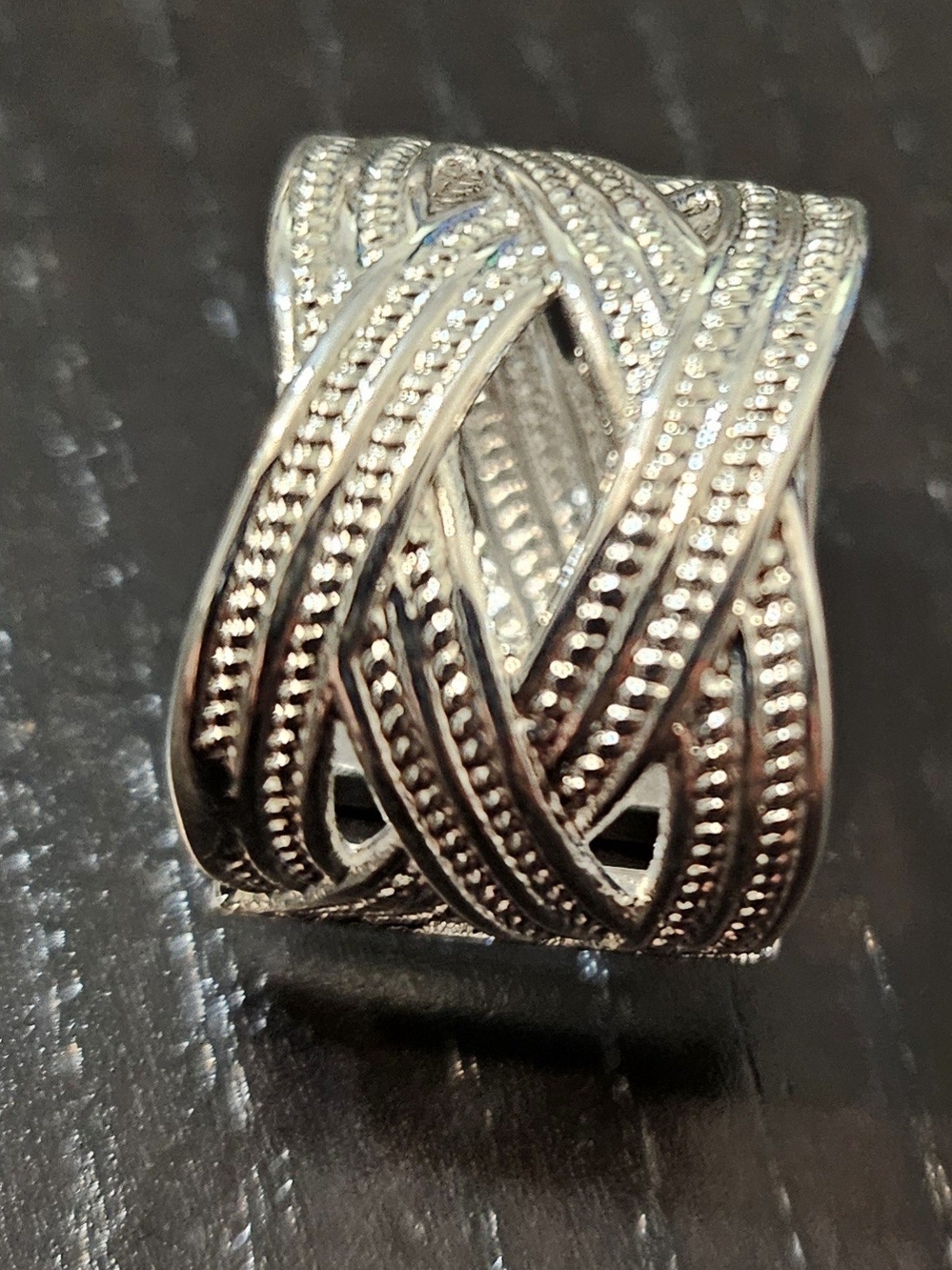 Silver Braided Crossover Women's Statement Ring